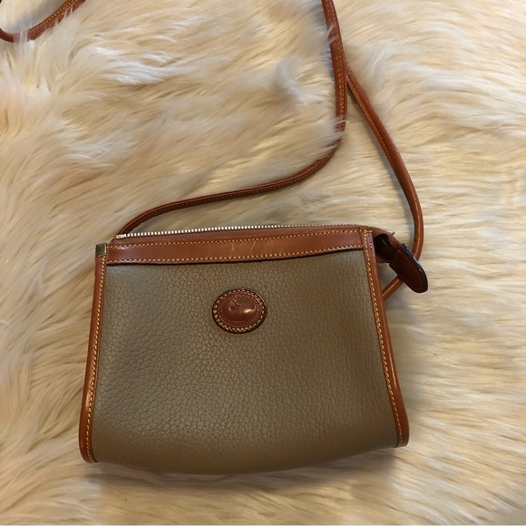 Dooney & Bourke Handbags - Dooney and Bourke taupe and tan leather mini crossbody bag purse